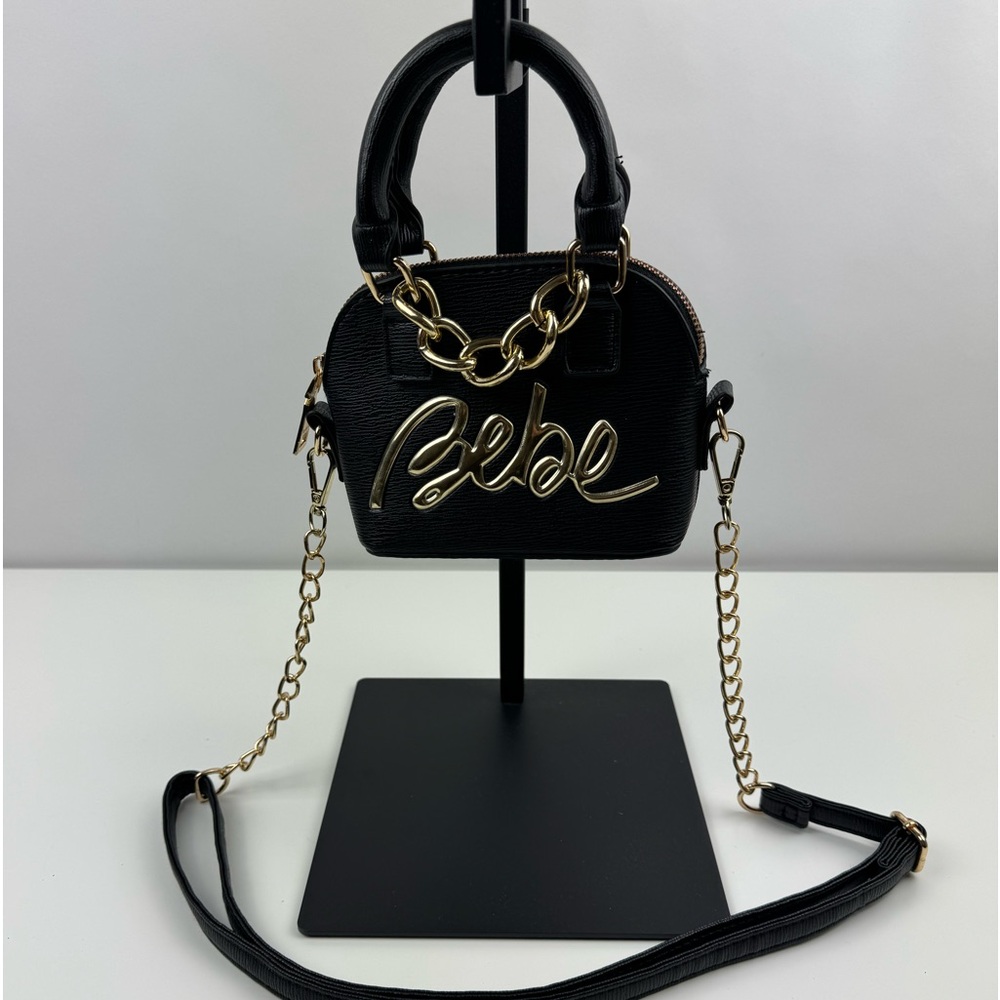 Bebe handbag‎ Purse Satchel Double Handle Black  chain 5.5"X 6.5"